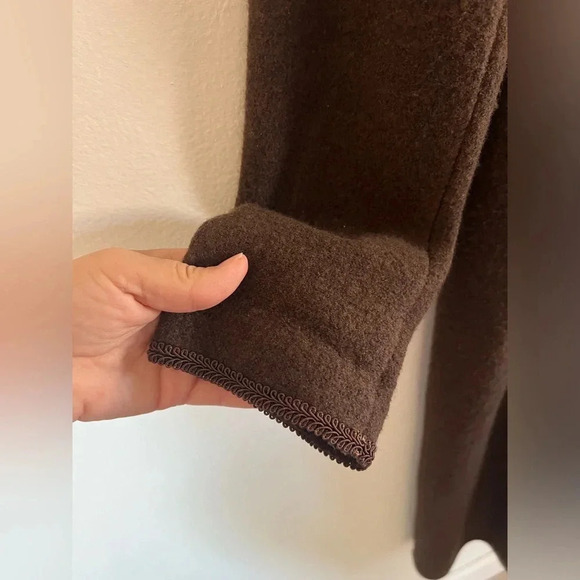 Barrie Pace Wool Brown Embroidered Toggle Button Long Sweater Jacket Small - Picture 11 of 11